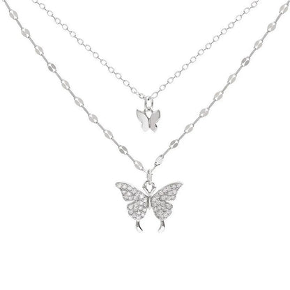 silver layered butterflies necklace, product image, front view