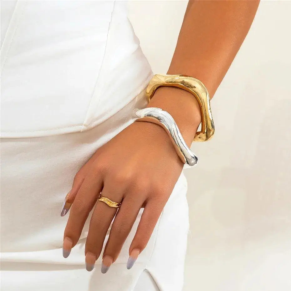 Gold & Silver Torque Bangle | On Hand