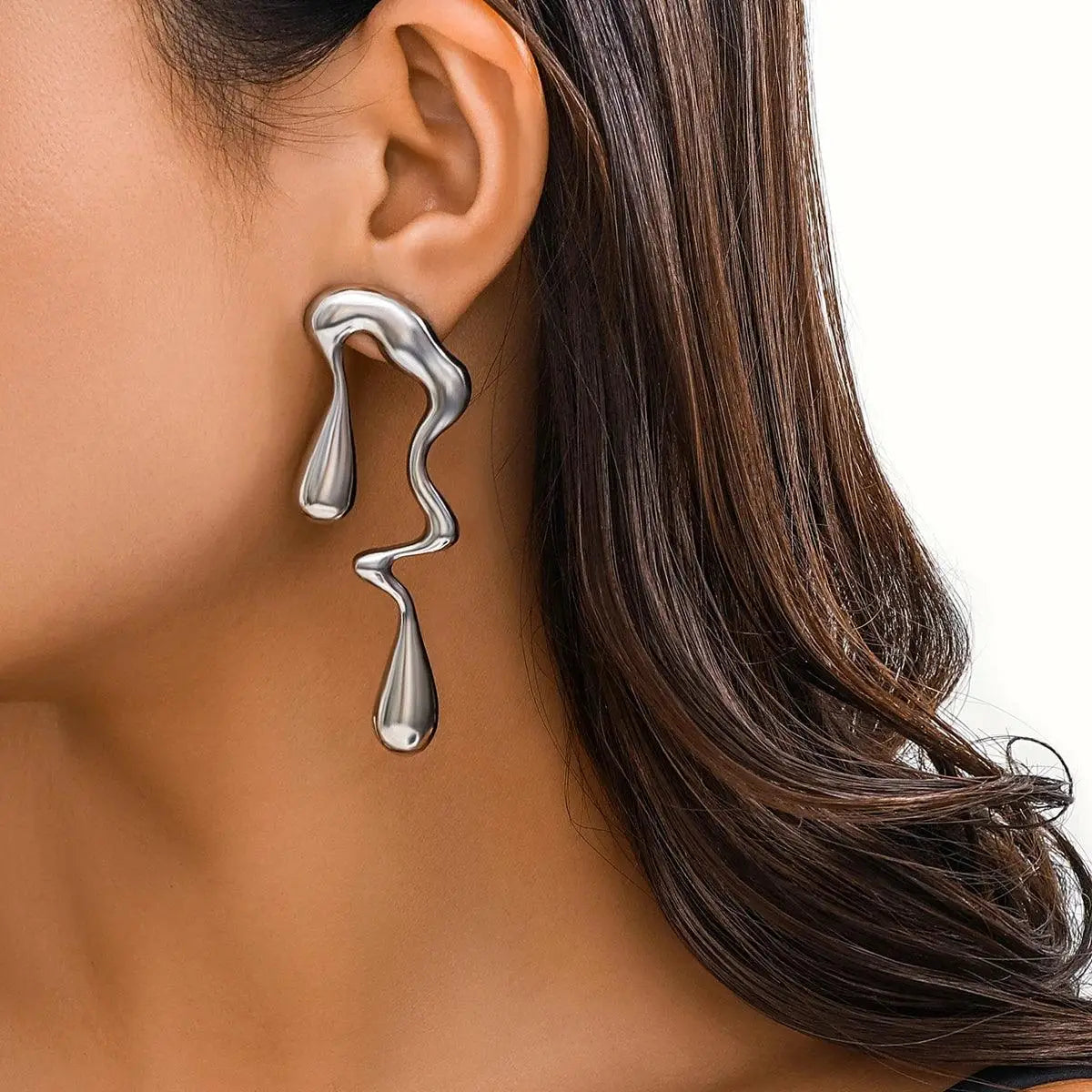 Silver Dripped Earrings | On Ear