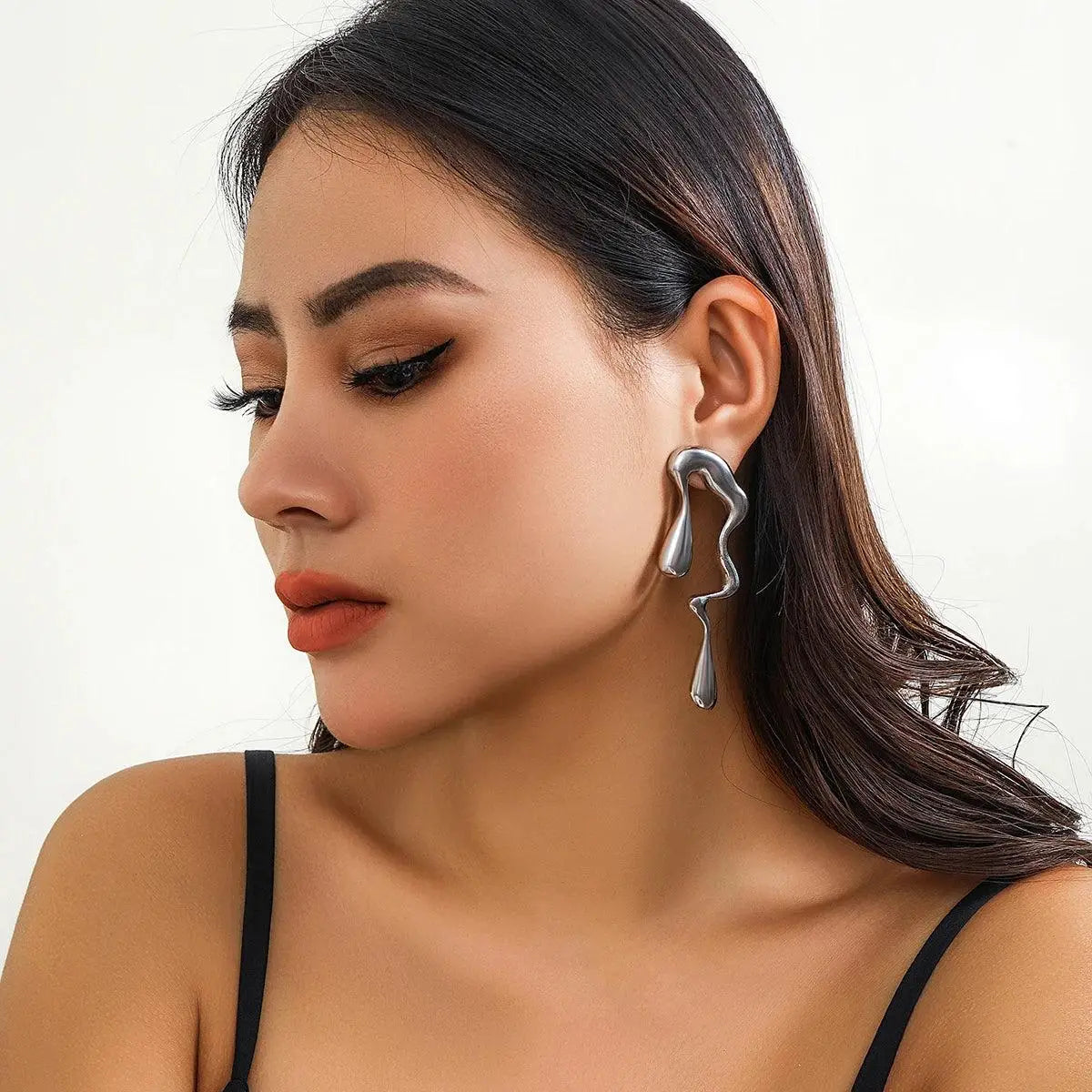 Silver Dripped Earrings | On Ear