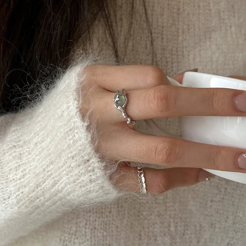 Hetian Jade Ring | Front View, On Finger