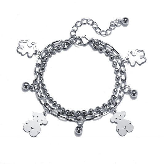 silver teddy bear bracelet, product image, top view