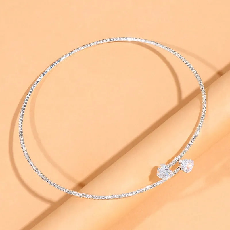 silver rhinestone glamour heart choker, product image, top view