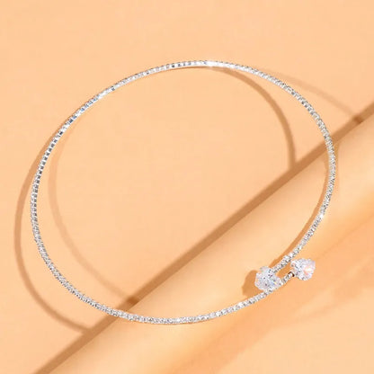 silver rhinestone glamour heart choker, product image, top view