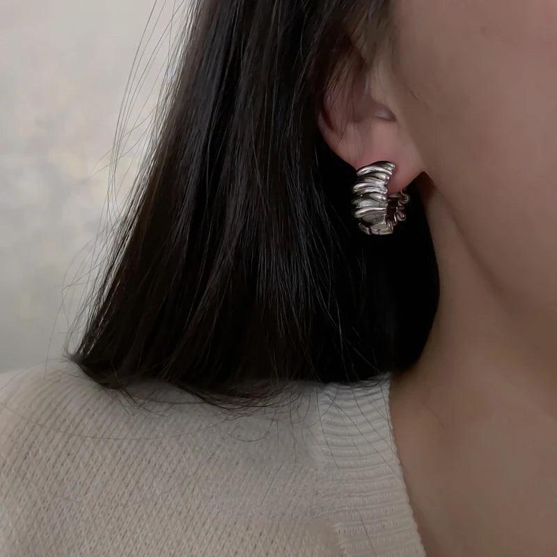 Silver ZigZag Molten Earrings | On Ear