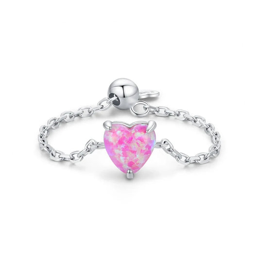 pink heart chain ring, product image, front view