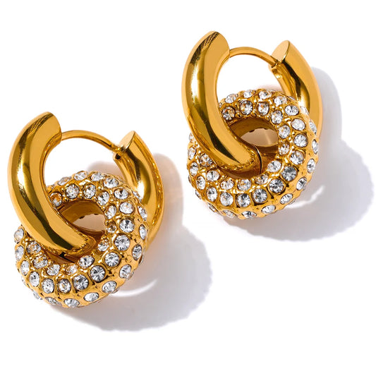 gold hoops with stones, product image, front view