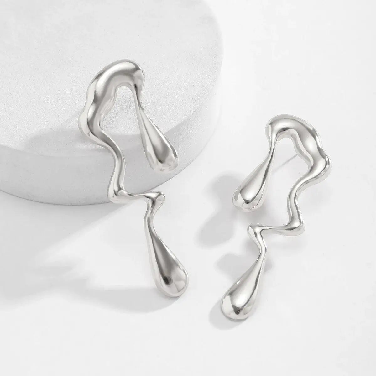 Silver Dripped Earrings | Front View