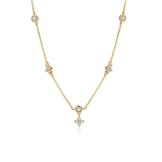 gold clover necklace, product image, front view